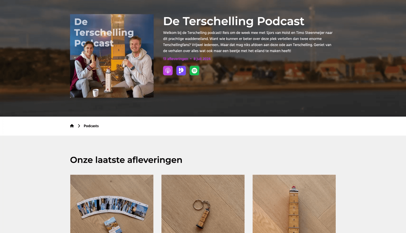 The landing page of De Terschelling Podcast